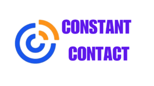 Constant Contact logo featuring a circular icon with blue and orange accents and the brand name in bold purple text